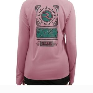Reel Life Women's Graphic Pink Long Sleeve UV Shirt Large NEW